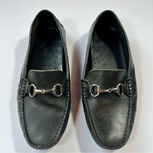 MASSIMO MATTEO Black Leather Horse Bit Driving Loafers Silver Women 8.5 Comfort